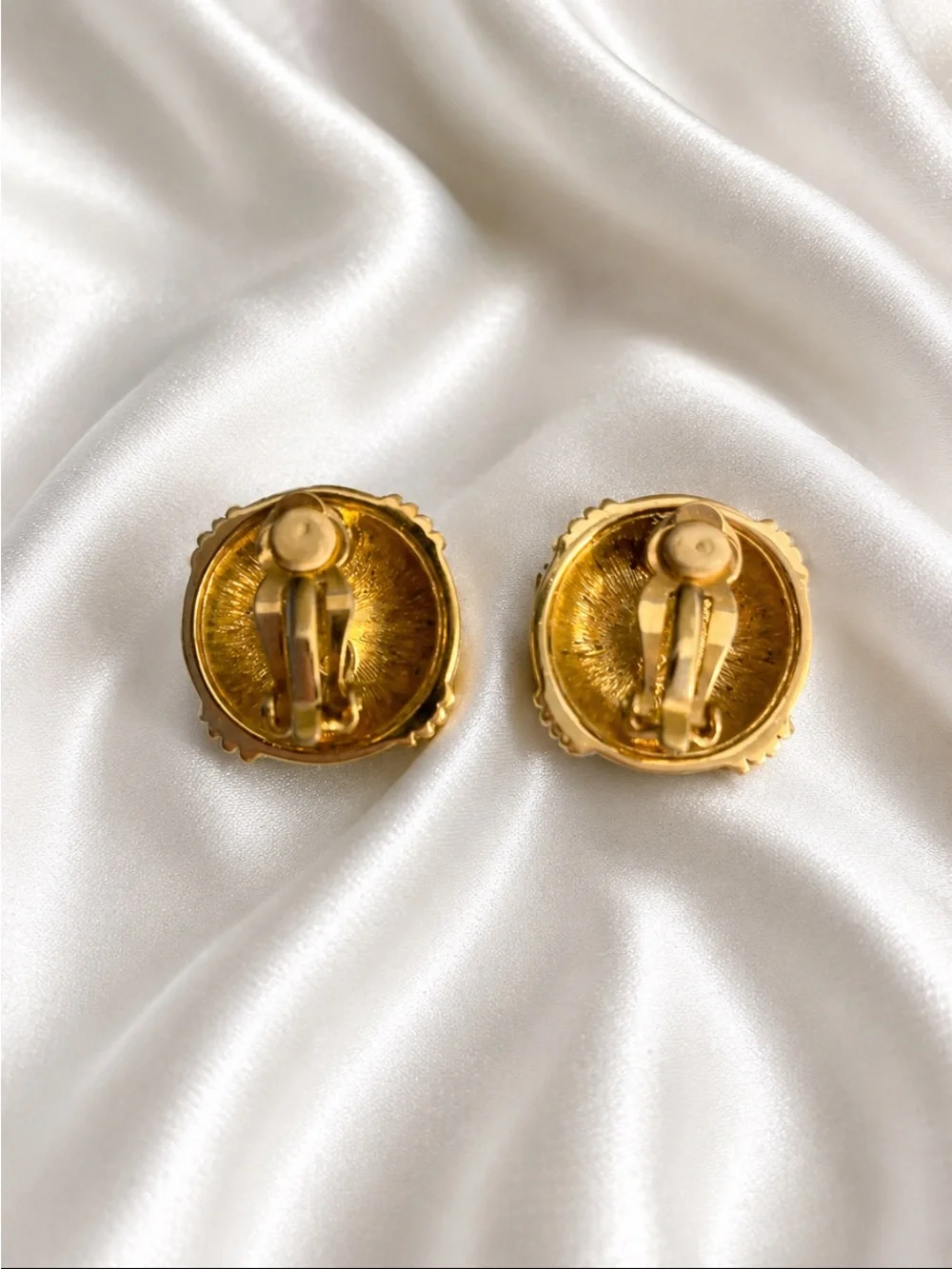 Gold-Tone Black Button Clip-on Earrings with Clear Crystal Accent